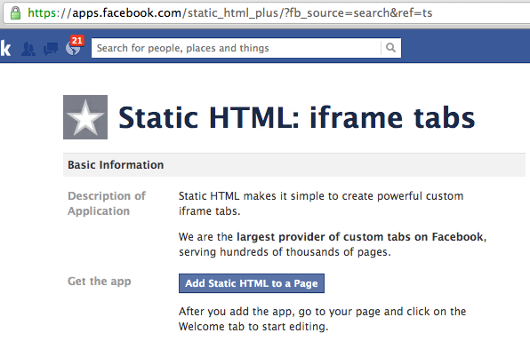 Static HTML iframe tab